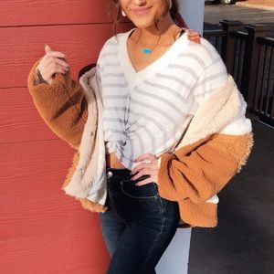 Grey & White striped crop top